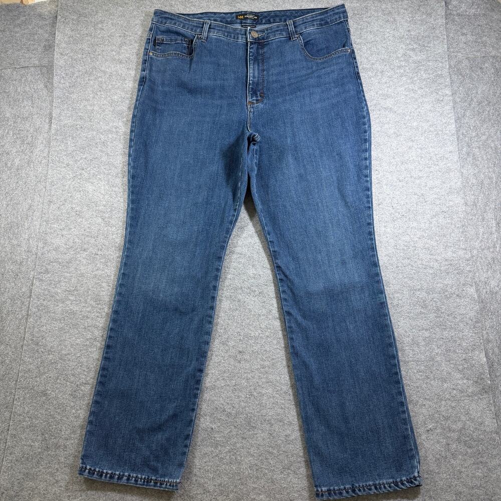 Lee Jeans Womens 18 Medium Blue Denim Instantly Slims Relaxed Straight High Rise